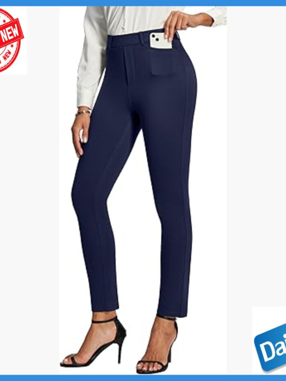 Stretchy Ponte Work Pants Slim Fit High Waist Pull On with Pockets